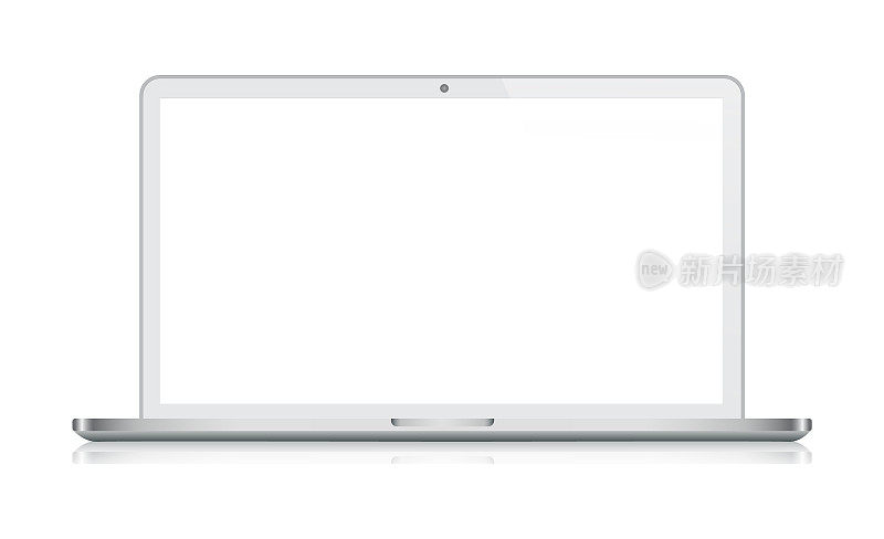 Laptop In Silver Color with Reflection, Realistic Vector Illustration